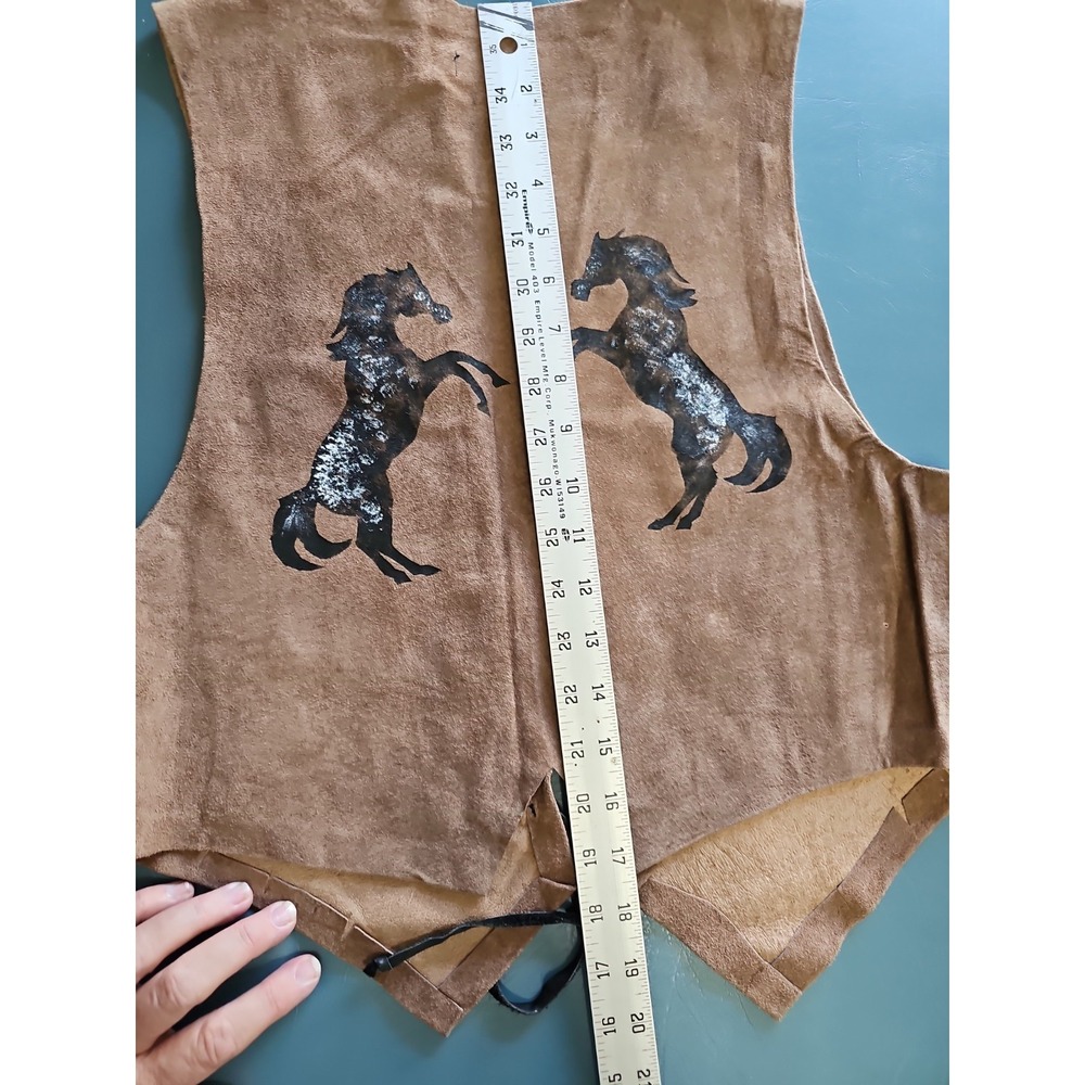 Thistle Hills Handmade Montana Leather Vest Hand Painted Horse Western USA Men S - Picture 14 of 16